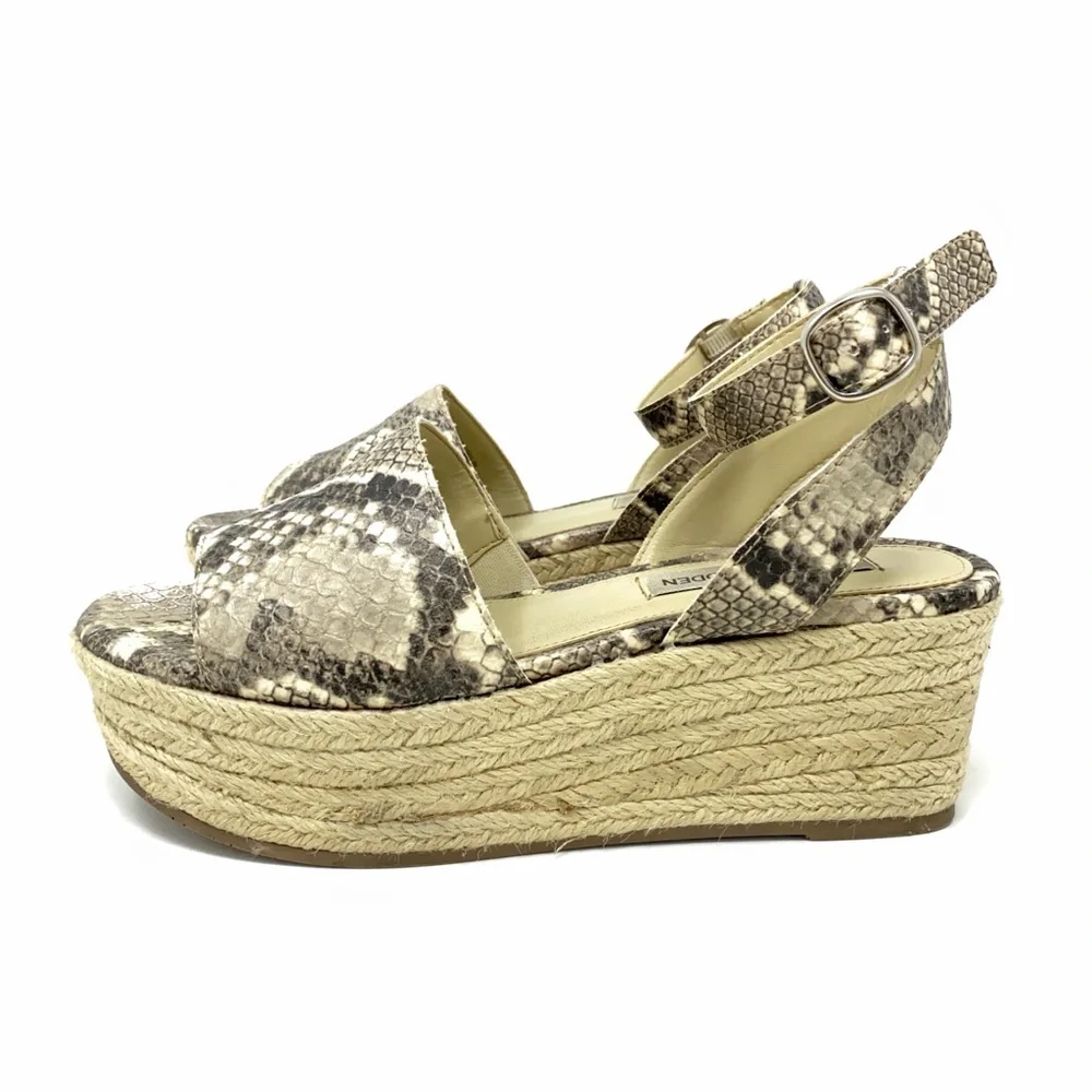 Steve Madden Beige Snake-Print Espadrille Platform Sandals